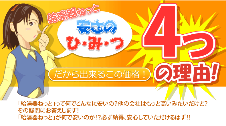 給湯器ねっと関西 安さのひ・み・つ 4つのポイント!